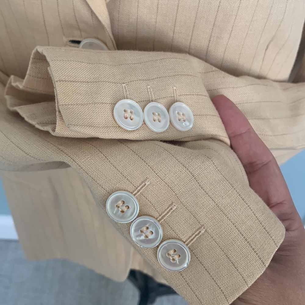 MaxMara Beige Cream Pin Stripe Flax Linen Blazer Medium - Picture 5 of 10